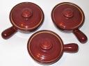 red-brown handled bowls